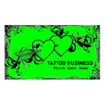 Neon green grunge heart tattoo business cards