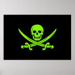 Neon Green Jolly Roger Pirate Flag Print