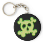 NEON GREEN SKULL AND CROSSBONES KEY CHAINS