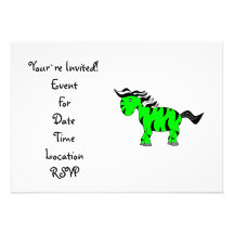 Neon green zebra personalized invitation