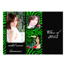 Neon Green Zebra Stripe Graduation Announcement