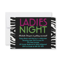 Neon Ladies Night Card zebra Invitations