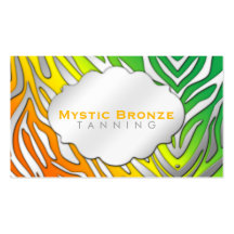 Neon Orange & Green Zebra Print Tanning/Salon Business Cards
