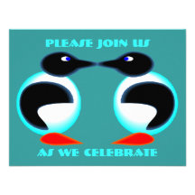 NEON PAIR PENGUINS PARTY INVITATION ~EZ2 CUSTOMIZE