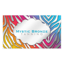 Neon Pink & Blue Zebra Print Tanning/Salon Business Card Templates