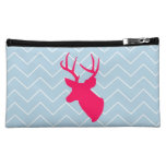 Neon Pink Deer Silhouette Makeup Bags
