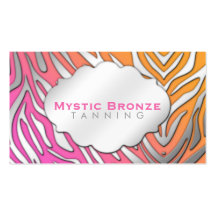 Neon Pink & Orange Zebra Print Tanning/Salon Business Card Template