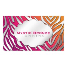Neon Pink & Purple Zebra Print Tanning/Salon Business Card
