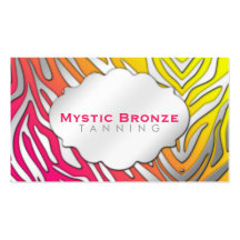 Neon Pink & Yellow Zebra Print Tanning/Salon Business Card Template