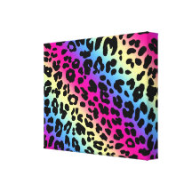 Neon Rainbow Leopard Pattern Print Gallery Wrapped Canvas