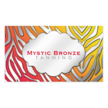 Neon Red & Yellow Zebra Print Tanning/Salon Business Cards