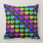 Neon Retro Hearts Pillow