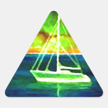 Neon Sailboat Dusk Thirty Ocean Sailing Gifts Triangle Sticker