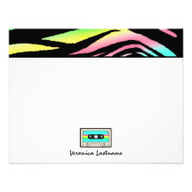 Neon Zebra Print & Cassette Tape Flat Notecards Announcements