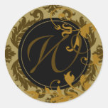 Neopolitan Damask Monogram "W" (celery/mustard) Round Sticker