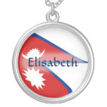 Nepal Flag + Name Necklace