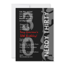 Nerdy Thirty Birthday Black White Red Template Personalized Announcements