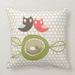 Nesting Owls Family Polka Dots Whimsical Cushion Pillow