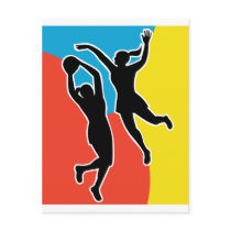 netball player jumping shooting blocking postcards