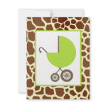 Neutral Baby Shower Green Carriage & Giraffe Print Invitation