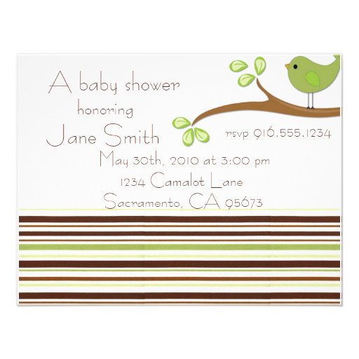 Neutral Baby Shower Invitation Green Bird