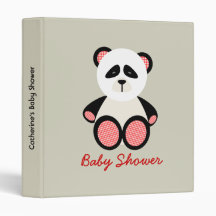 Neutral Baby Shower - Red Gingham Panda Vinyl Binder