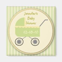 Neutral Green Baby Carriage Baby Shower Magnets