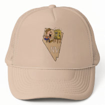 Nevada NV State Map & Gambler Jackpot Cartoon Trucker Hats