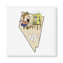 Nevada NV State Map & Gambler Jackpot Cartoon Magnets