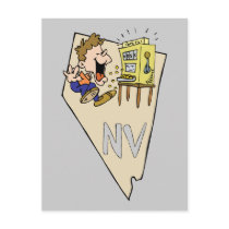Nevada NV State Map & Gambler Jackpot Cartoon Post Cards