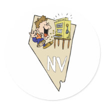Nevada NV State Map & Gambler Jackpot Cartoon Round Sticker
