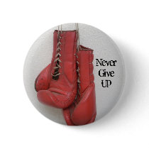 never give up Boxing Gloves Button