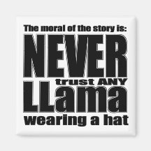 Never Trust a Llama in a Hat Refrigerator Magnets