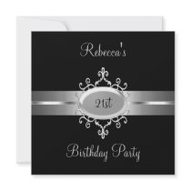 NEW 21st Birthday Party Black Silver Personalized Invites