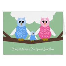 New Baby Boy Congratulations Card with Owl Family