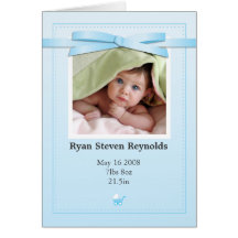 New Baby Boy Photo Blue Announcement Card