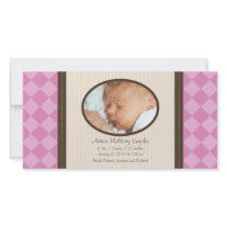 New Baby Girl Decor Plaid Baby Birth Photo Card