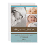 New Baby Photo Trio Birth Announcement (blue)