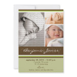 New Baby Photo Trio Birth Announcement (green)