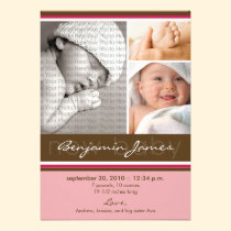 New Baby Photo Trio Birth Announcement (pink) invitations