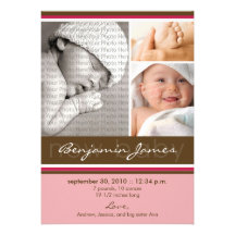 New Baby Photo Trio Birth Announcement (pink)