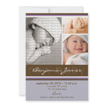 New Baby Photo Trio Birth Announcement (purple)
