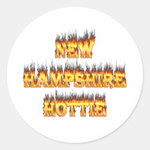 New hampshire hottie fire and flames round sticker