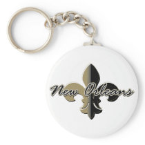 New Orleans Fleur de lis bk/gd Keychains