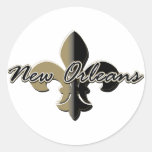 New Orleans Fleur de lis bk/gd Round Stickers