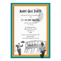New Orleans Jazz Mardi Gras (teal green) Personalized Invite