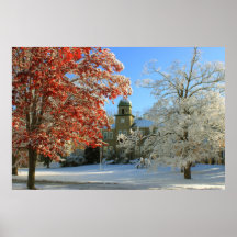 New Salem Town Hall Autumn Snow Posters