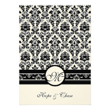 New Sizes Black Damask Swirls Wedding Invitation