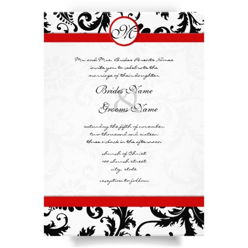 New Sizes Black Damask Swirls Wedding Invitation