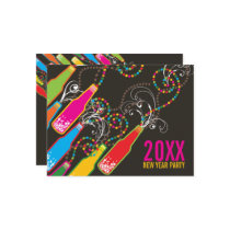 New Year Bubbly Bottles Party Celebration Invite Postcard